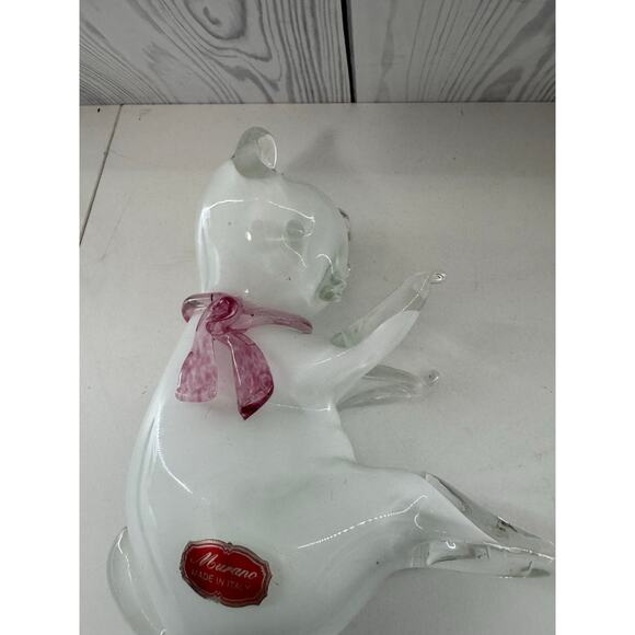 RARE Vintage Murano Cenedese Art Glass White Cat w Pink Scarf Glass Figurine - Picture 7 of 9